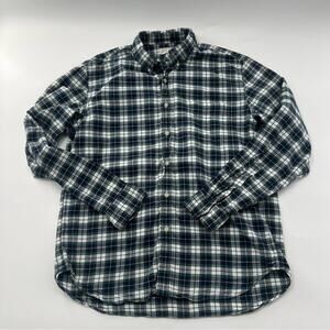 J. Crew Men’s Vintage Oxford Button Down Plaid Navy Blue Green Shirt Long Sleeve